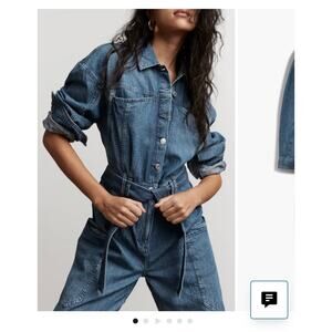 & Other Stories Long Sleeve Denim Utility Jumpsuit Size Small